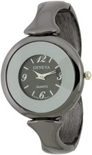 NEW GENEVA  GUNMETAL STEEL BANGLE CUFF MIRROR WATCH