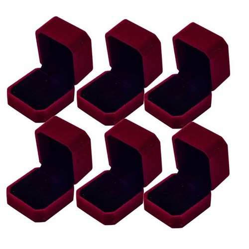 Red Velvet Ring Box - Square Jewelry Case Storage Organizer Earrings Boxs 6PC - Picture 21 of 23