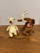 TY SID The Sloth & MANNY Beanie Baby Ice Age Movie 8” MINT, New