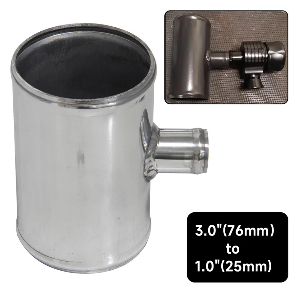 Adaptador de válvula de soplado de 3" 76 mm tubo en forma de tubo en T de aluminio para 25 mm ID BOV plateado Foto 4 de 4