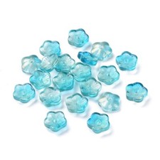 10 Glass Flower Beads Teal Blue Floral Jewelry Supplies Electroplate 8mm Glitter