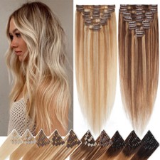 Clip In Extensions Clip On 100 Real Human Hair Extension Full Head 8PCS Weft US