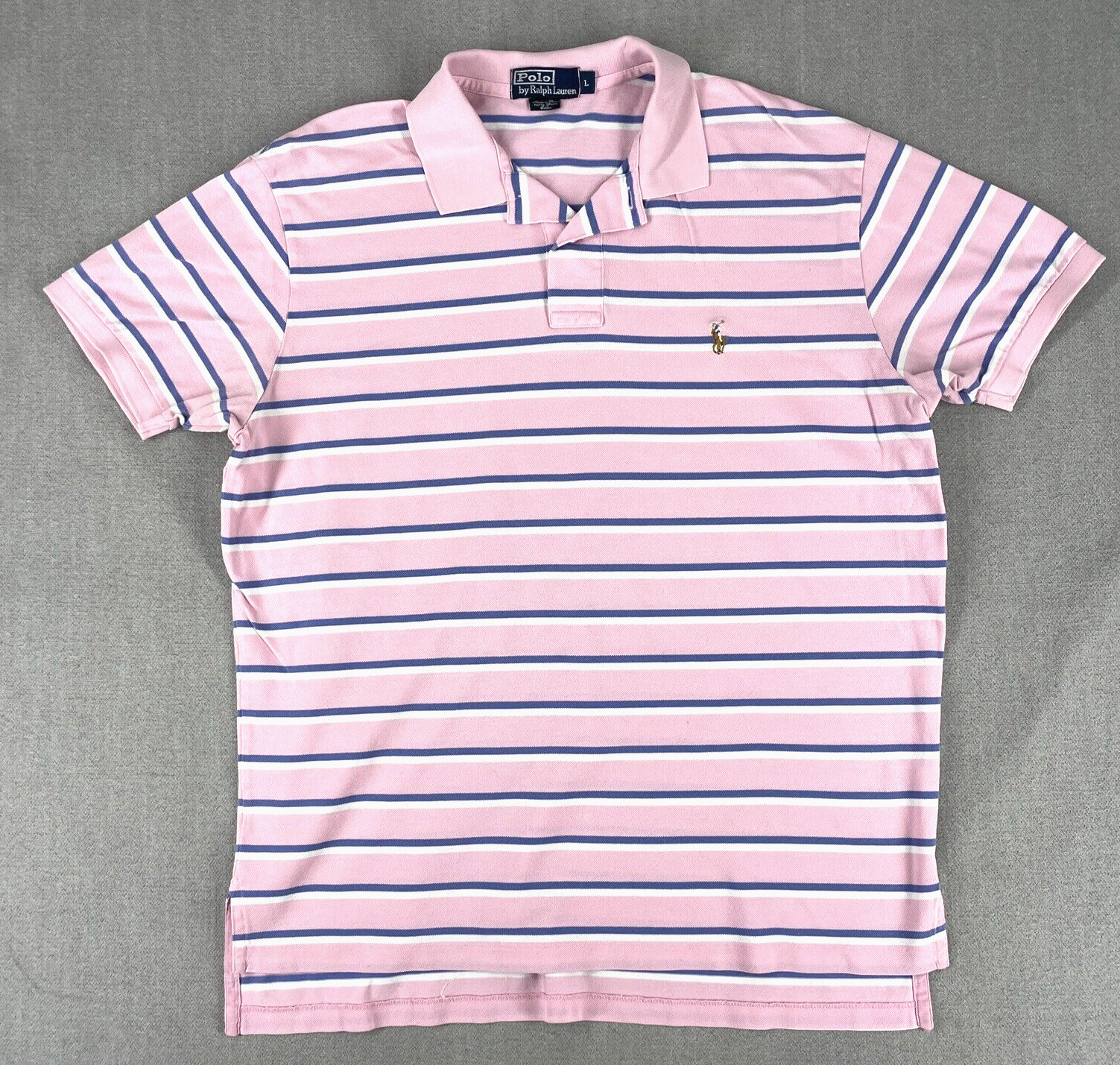 Polo Ralph Lauren uomo L camicia Pima cotone maglia primavera rosa righe carne pony