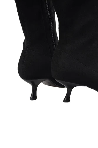 Womens Suede Square Toe Kitten Heel Stretched Knee Length Boots Chic Shoes - Bild 12 von 17