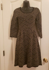 NY Collection Fit N Flare Dress PXS Petite Long Sleeve Black Gold Knit