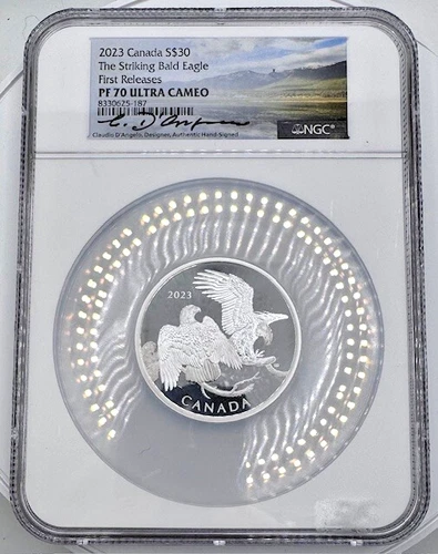 2023 Canada $30 Striking Bald Eagle NGC PF70 Ultra Cameo Signed Claudio D'Angelo