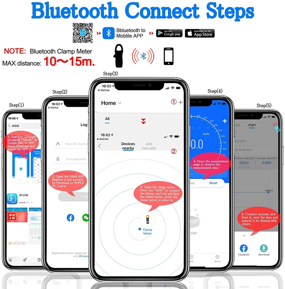 TRMS AC DC Zangen Multimeter Stromzange Zangenamperemeter 6000 zählt Bluetooth - Bild 4 von 4