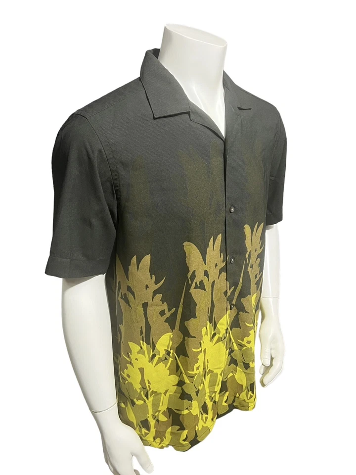 Kenneth Cole Men’s Large Casual Shirt Hawaiian Button Down Brown Yellow Flowers - Image 4 of 4
