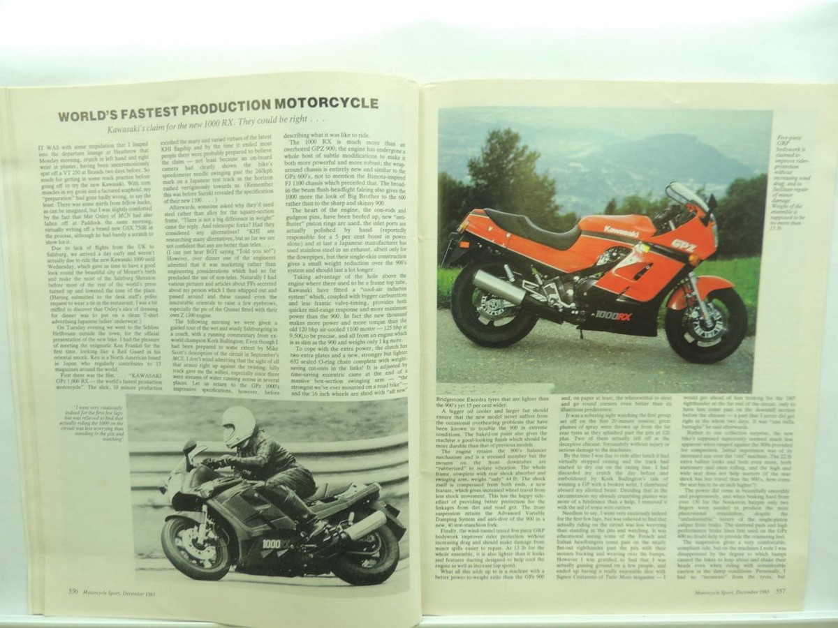 Dec 1985 Motorcycle Sport Magazine Kawasaki 1000RX Triumph Honda
