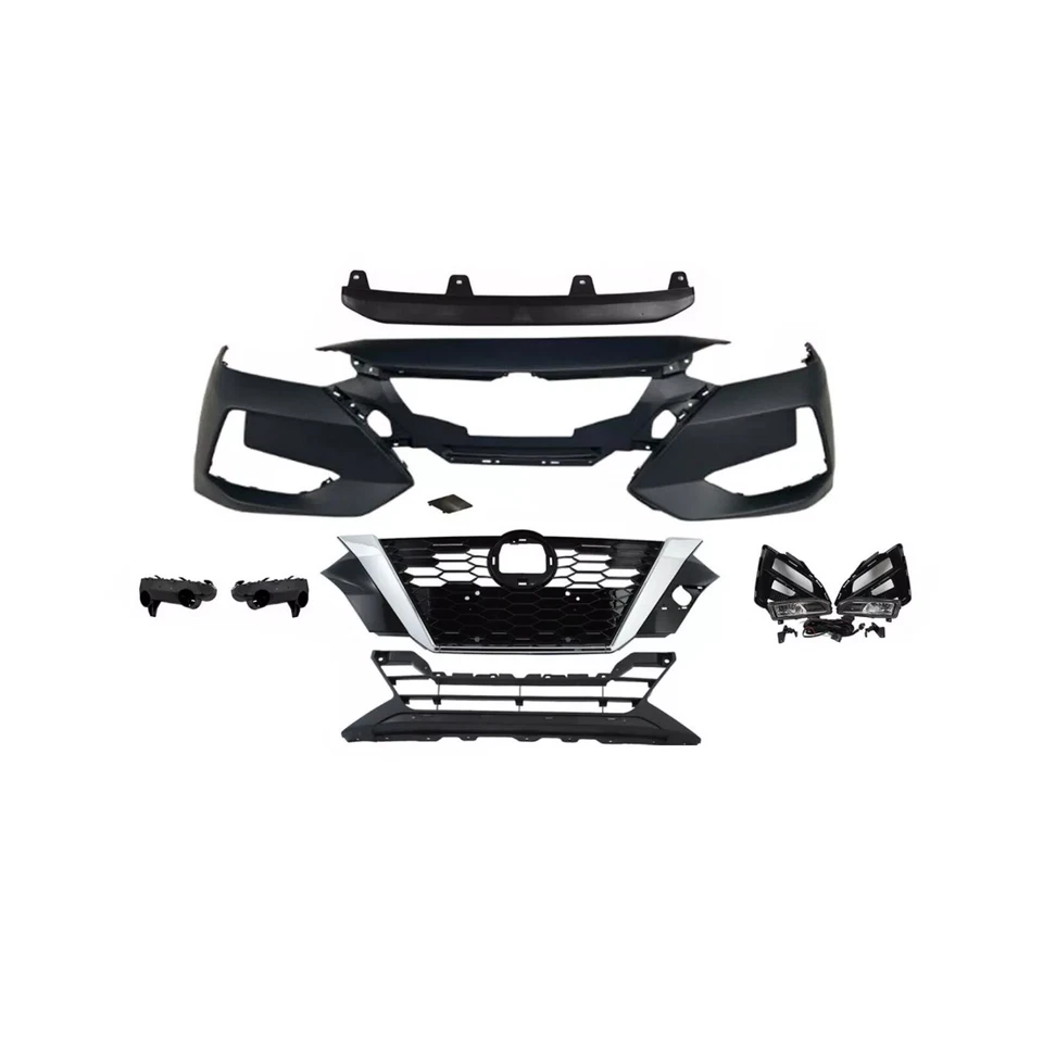 Complete Front Bumper Upper & Lower Grille Fog Light For 2020-2022 Nissan Sentra - Image 2 of 4