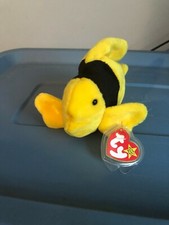 RETIRED TY BEANIE BABIES 1995 BUBBLES THE FISH WIT PVC PELLETS AND TAG ERRORS
