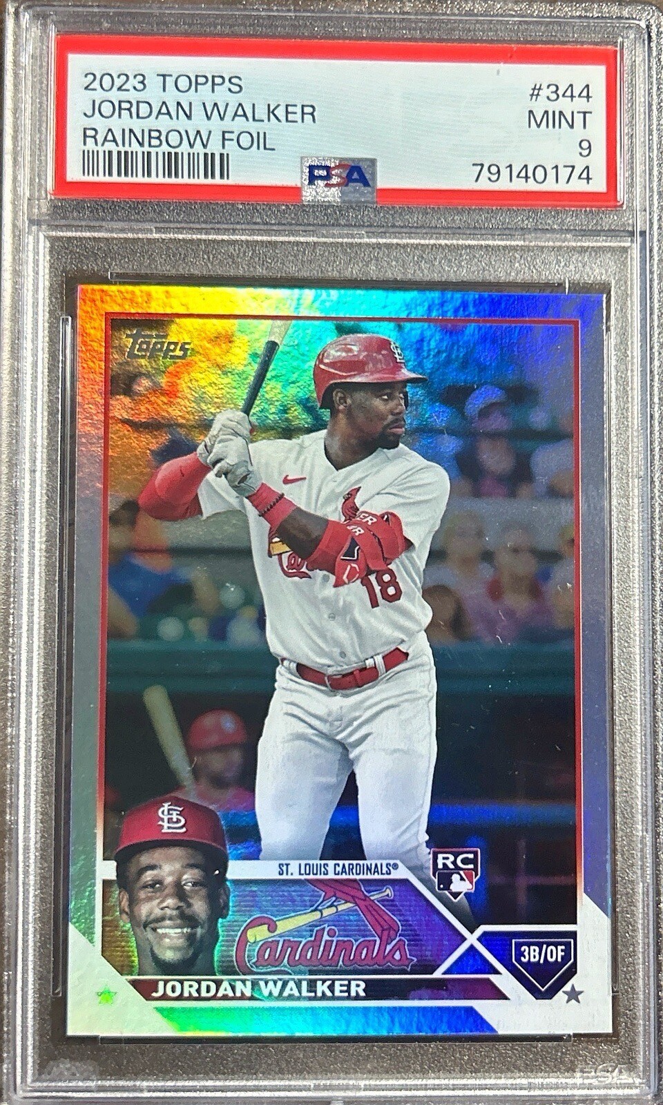 Jordan Walker ~ 2023 Topps ~ Rainbow Foil #344 ~ PSA 9