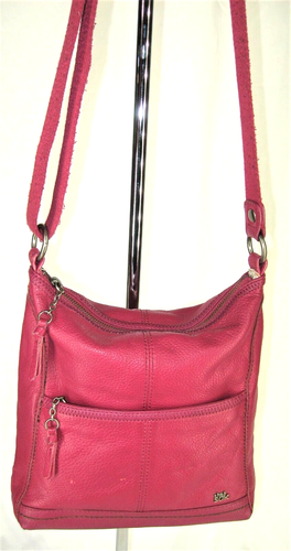 The Sak Iris Red Raspberry Cross Body Leather Pebbled Handbag Purse Lined Zipper