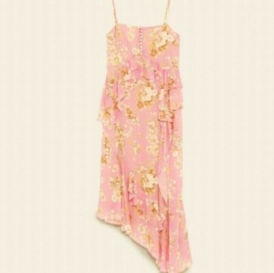 open lace back dress Pink Floral One Shoulder Frill Detail Dipped Hem Dress – AX Paris main image 0