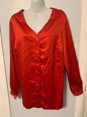 NWT Alfani Red Line Breeze V-Neck BF Blouse with Long Sleeve      Plus Size 1X