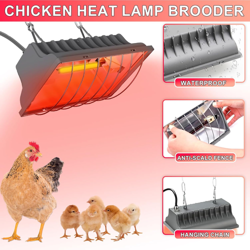 Chicken Coop Heat Lamp 250W Brooder Heater Lamp for Chicks Reptiles,2 Temp Mode - Picture 3 of 12