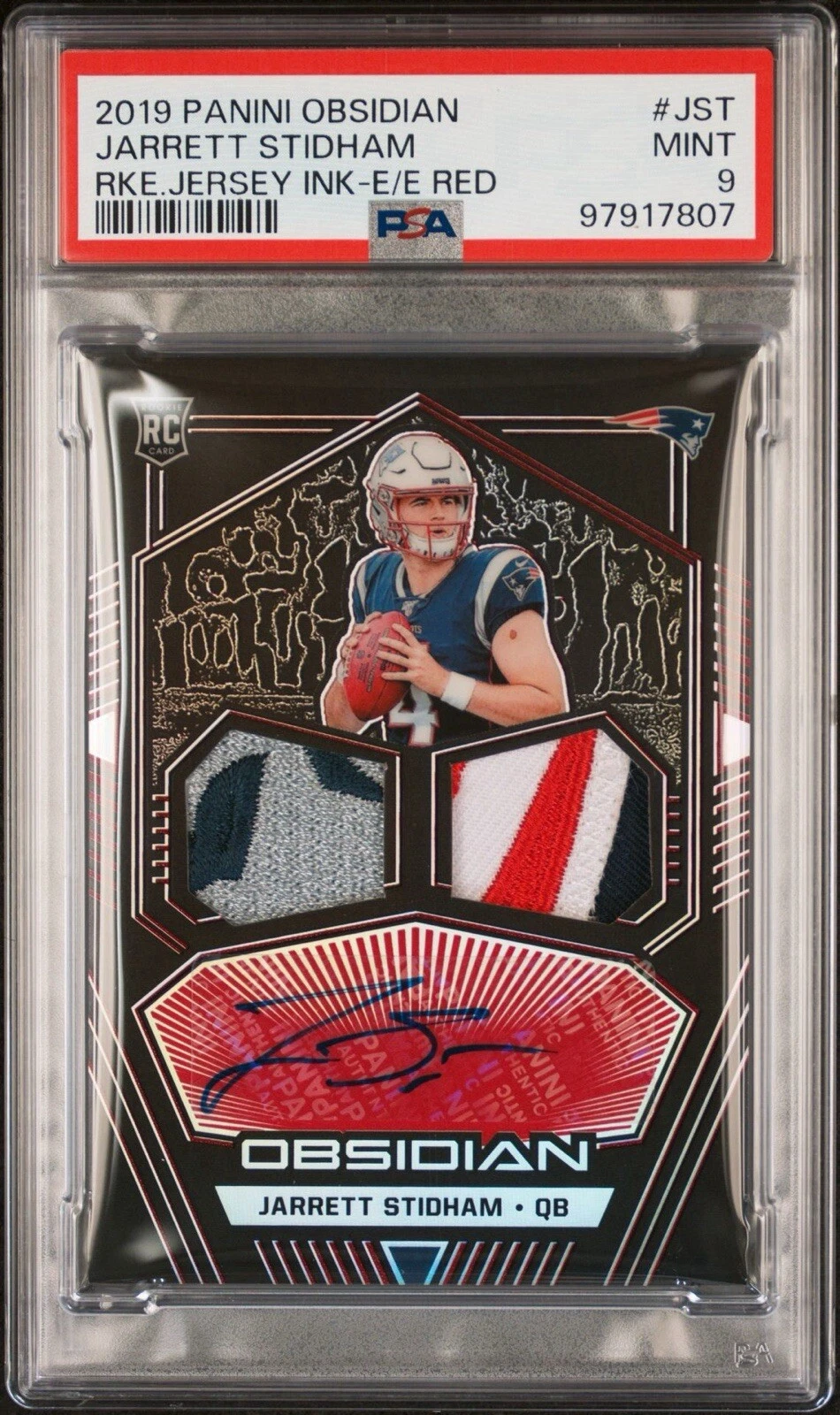 Jarrett Stidham Panini Obsidian Rookie Jersey Ink #JST Electric Etch Red