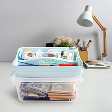Stack Carry Box with Removable Tray 16 X 11 X 6.5" Plastic Art Supply Storage