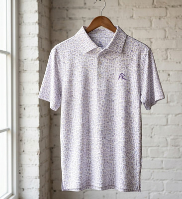 Rhoback Cocktail Polo Men's White Purple Print,Durable fabric,Soft touch