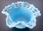 Fenton Blue Satin Milk Glass Custard Bowl with Basket Weave