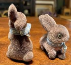 Vintage Flocked Bunnies Rabbits Animals Brown Easter Set of 2 — photo 3