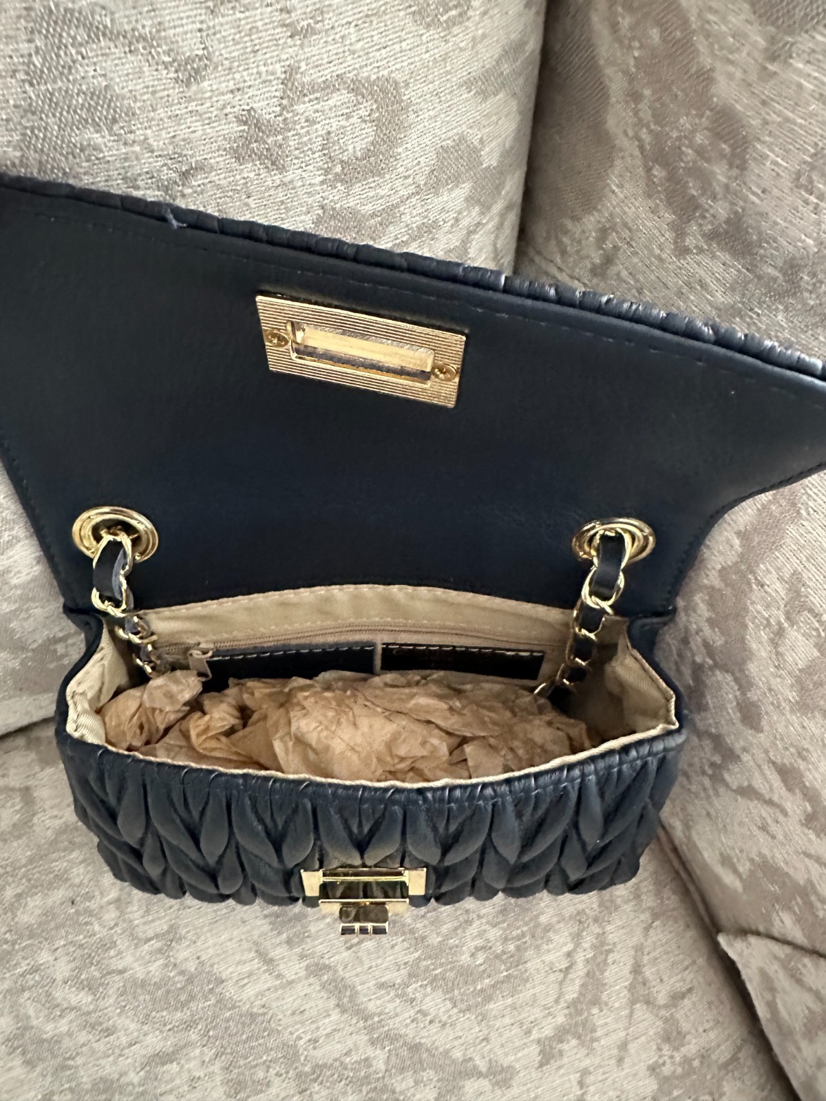 Isabella Rossetti Lyla Quilted Leather Crossbody Dark Navy with Gold Chain Strap image 6