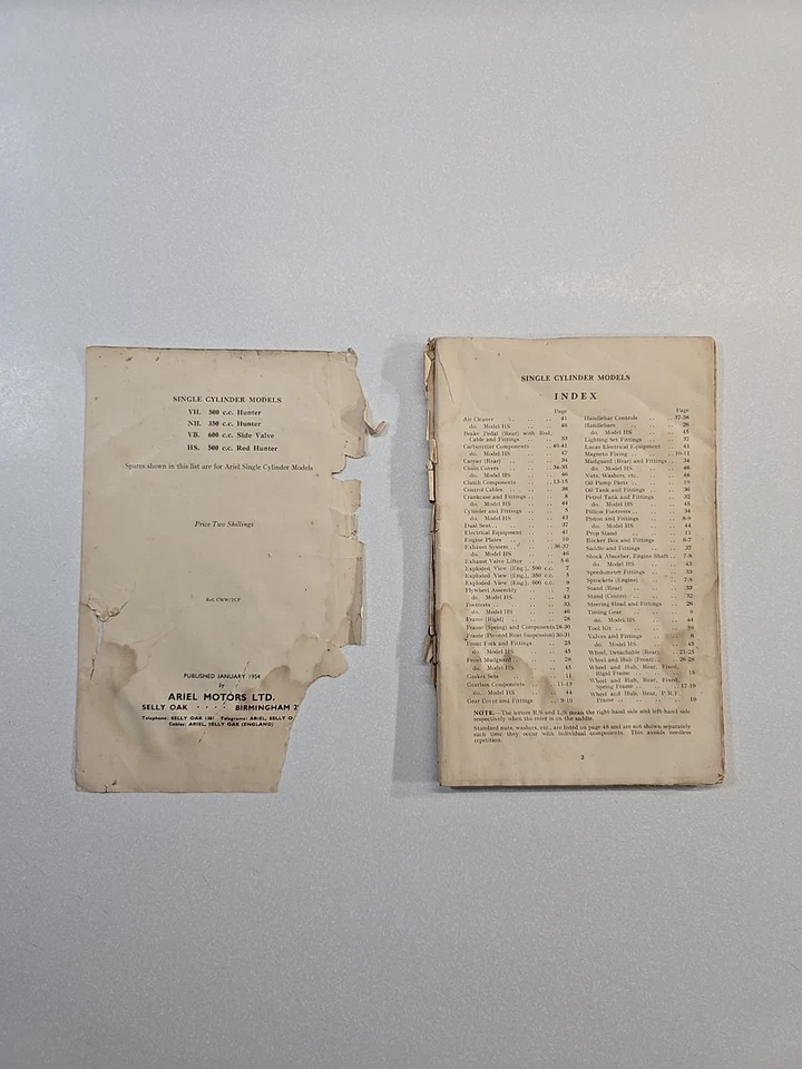 Lista Original de Pares de Repuesto para Ariel La Motocicleta Moderna 1954 Manual Manual Manual Foto 2 de 4