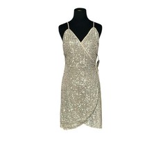 WINSOR silver sequins wrap mini dress size Medium