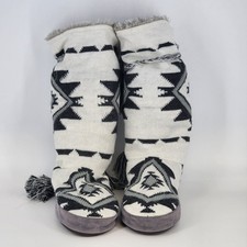 Muk Luks Women Slipper Boots Size 8-9 Knit Fair Isle Pattern Faux Fur Lined Grey