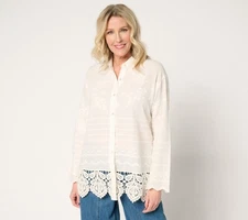 LOGO by Lori Goldstein 100% Cotton Embroidered Shirt Marshmallow M New