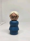 Vintage Fisher Price little people wood blue woman/grandma white hair/glasses