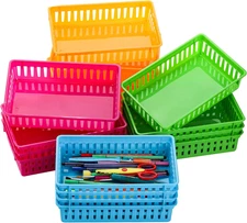 16 Pack Classroom Storage Baskets Bins, Small Plastic Organizer Basket, Colorful