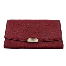 Burberry Red Textured Leather Long Continental Flap Wallet Gold Hardware