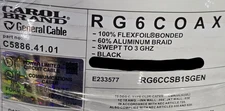 Carol C5886 RG-6/U BCCS Coaxial Video Cable 75Ohm 3GHz RG6 CMR/CL2R Black /100ft