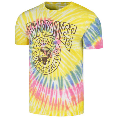 NEW! The Ramones Crest Psych Dip-Dye Rock Off T-Shirt - Yellow MENS