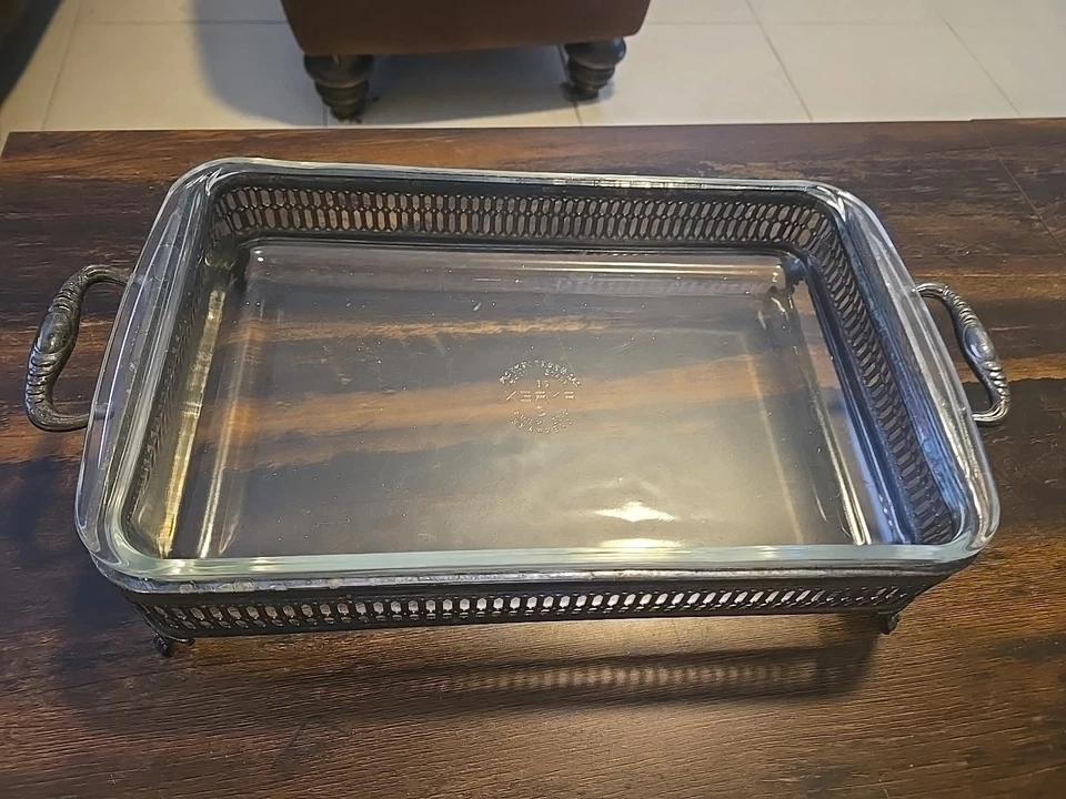 Porte-plat En Argent / Support Pour Plat En Pyrex Rectangulaire 12x8" - Photo 2/4