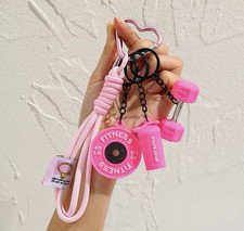 Gym Keychain Set with Rope Bag Charm - Mini Dumbbell Kettlebell Weight Plat...