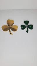Gerity 1981 Vintage 24K Gold-Plated Shamrock Green Stained Glass Lot Of 2