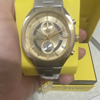 Invicta Men's Analog Chronograph Date Gold Dial Two-Tone Steel Bracelet Box