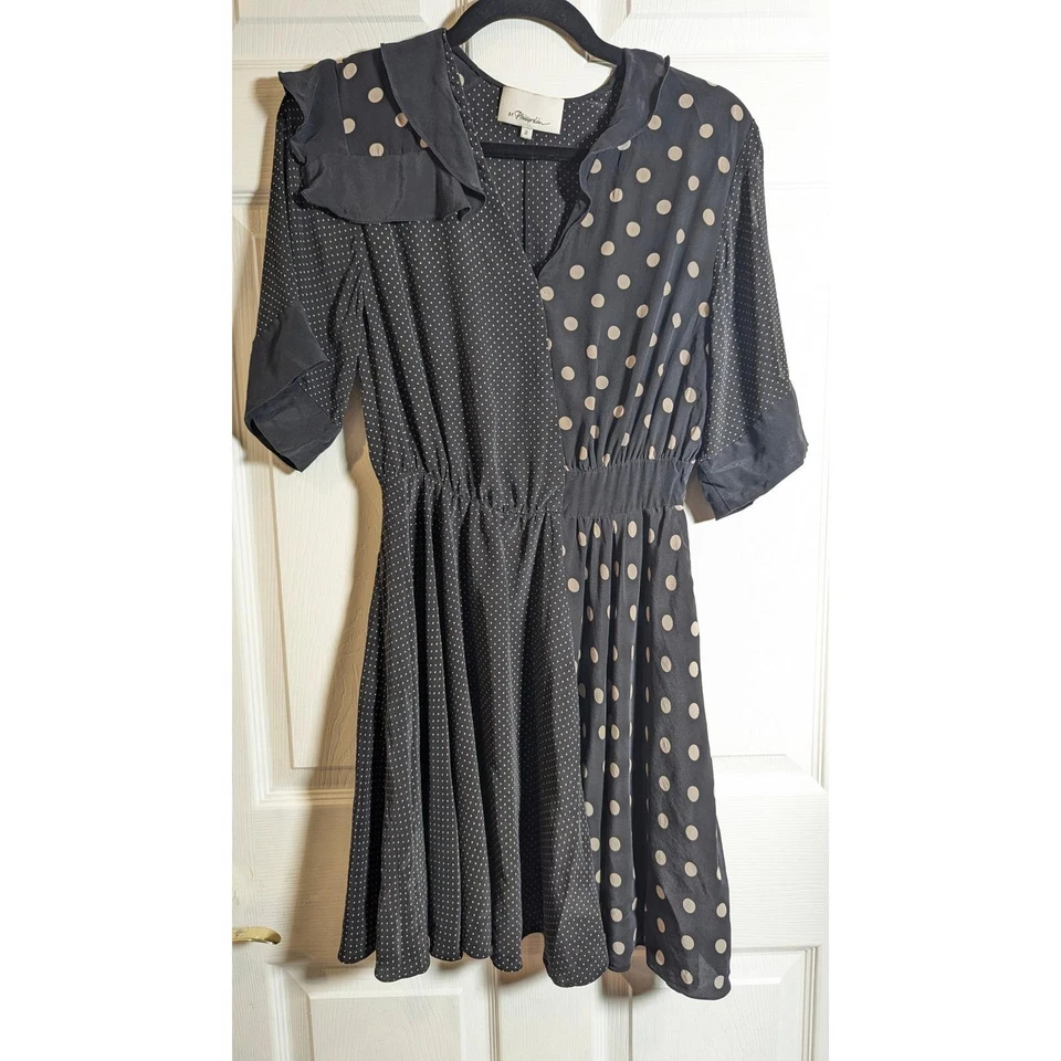 Mini Vestido Phillip Lim Vintage Negro Lunares Seda Detalle Volantes Talla 0 3.1 Foto 2 de 4