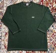 VTG JNCO Jeans Long Sleeve Shirt Thermal Green Embroidered Spell Out ADULT XL