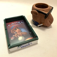 Vintage 1990s Camel Joe Cool Camel Lights Promo Pool Table Ash Tray & Koozie lot