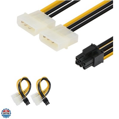6-Pin PCIe to 2X 4-Pin Molex LP4 Power Cable Adapter, 6 Inch / 15 cm, 2-Pack,...