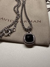 David Yurman Sterling Silver Onyx Pendant Necklace 20" Box Chain 925 14"
