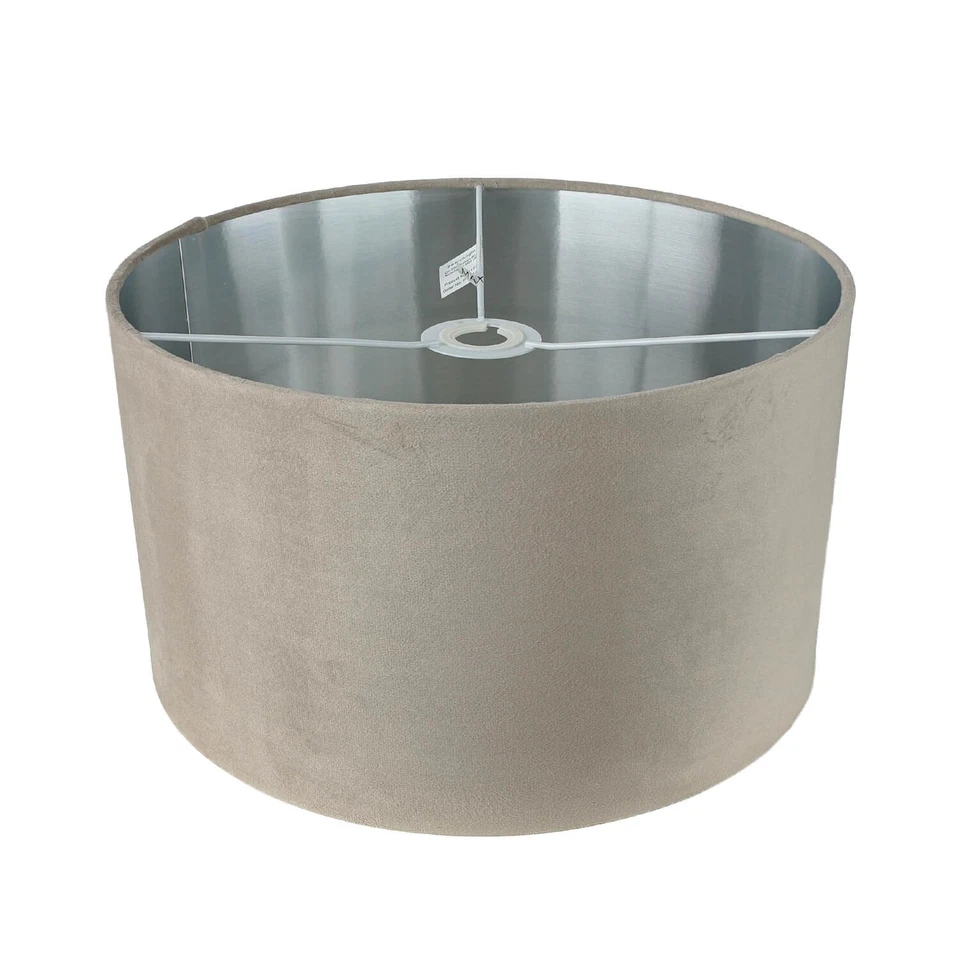 Paralume IN Tessuto Rotondo Velluto Ø 38 CM E27 E14 Taupe Argento per Lampada - Immagine 2 di 4