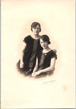 1920s Studio Portrait Two Young Women Matching Dresses Vintage Photo