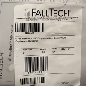 FallTech 72906SC6 6' Arc Flash Mini SRD Single-leg, Steel Carabiner
