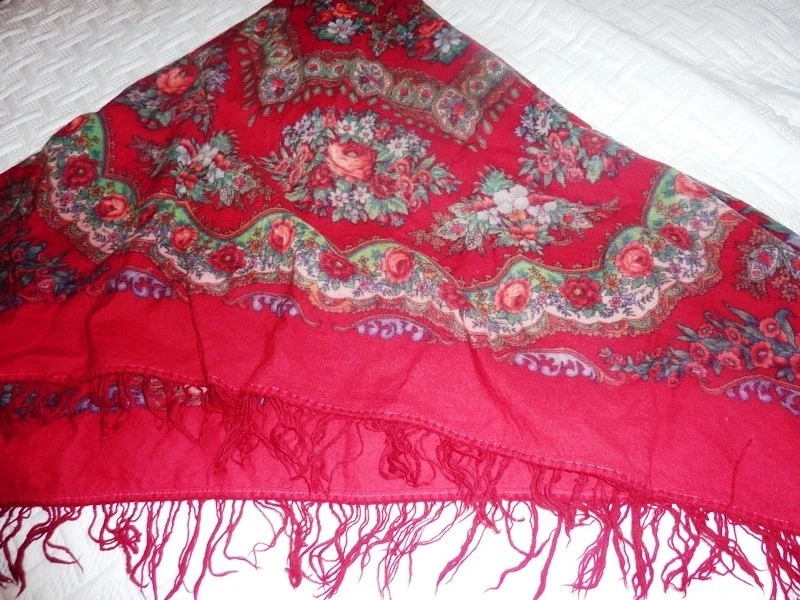 Mantón, Pavlovo Posad, lana, vintage, grande, cálido, mantel, flores, envoltura, Foto 4 de 4