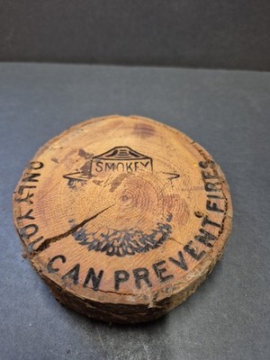 Cut Log Ring With Smokey Bear Double Sided  5 Inches Only You Can Prevent Fires