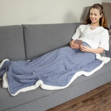 Cable Knit Throws Reversible Blanket Super Soft Cozy Sherpa Fleece